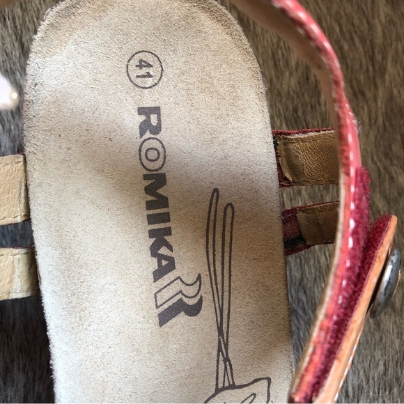 Romika Leather Double Velcro Fasten Platform Sandal Red Orange leather 9.5 - Picture 3 of 9